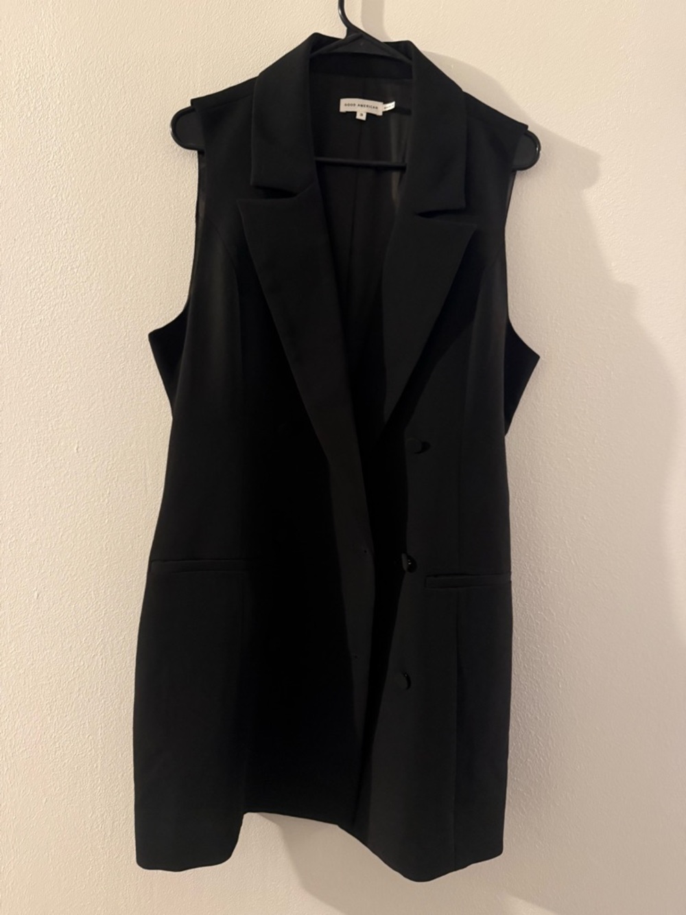 Good American Black Sleeveless Blazer Vest Dress